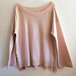 Anthropologie Sweater Womens Pink XL Pale Pink Slouchy Boxy Boat Neck Cozy Soft